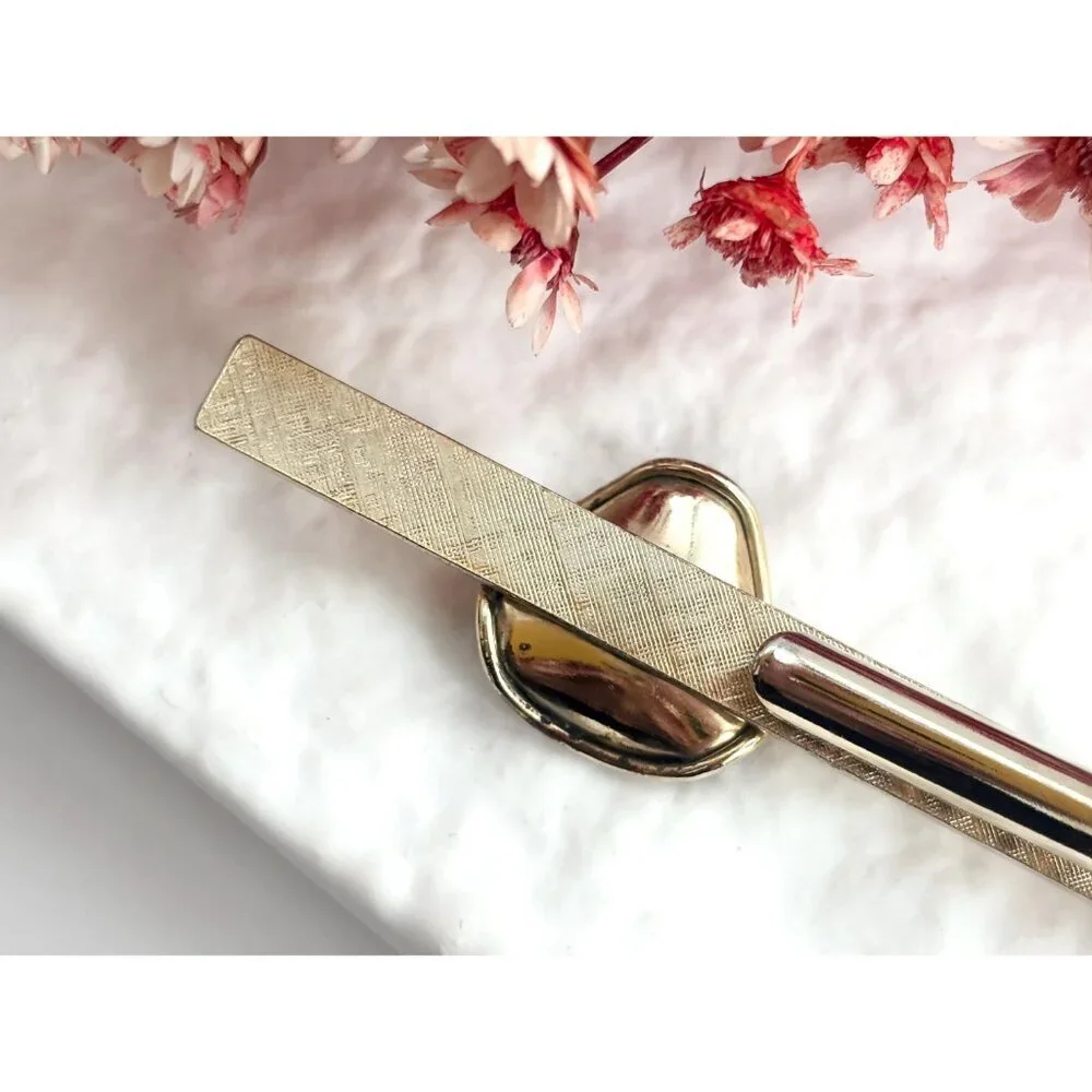 Faux Amber Textured Gold Toned Vintage Men's Tie Bar | Tie Clip
